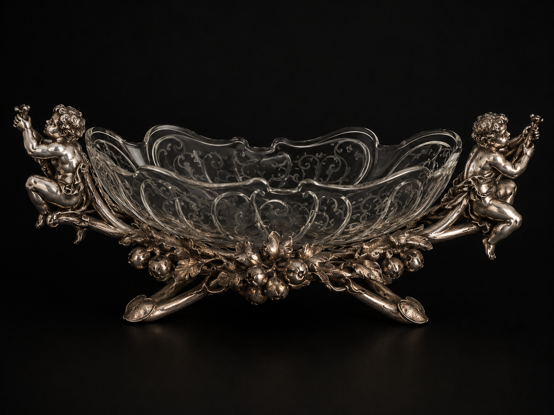 Coupe Christofle en bronze argenté de la fin du XIXe siècle, montée d'une coupe en cristal