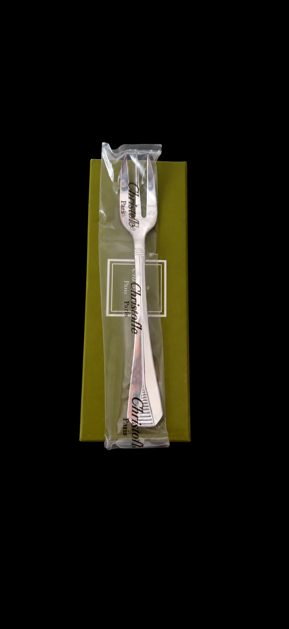 Christofle Atlantide, six fourchettes à gâteau en métal argenté, neuves en boîte d'origine