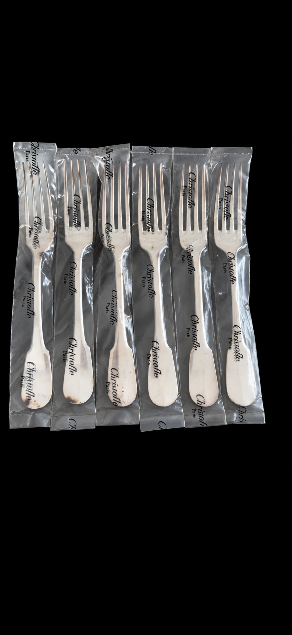 Christofle Cluny, 6 fourchettes de table en métal argenté, neuves sous blister