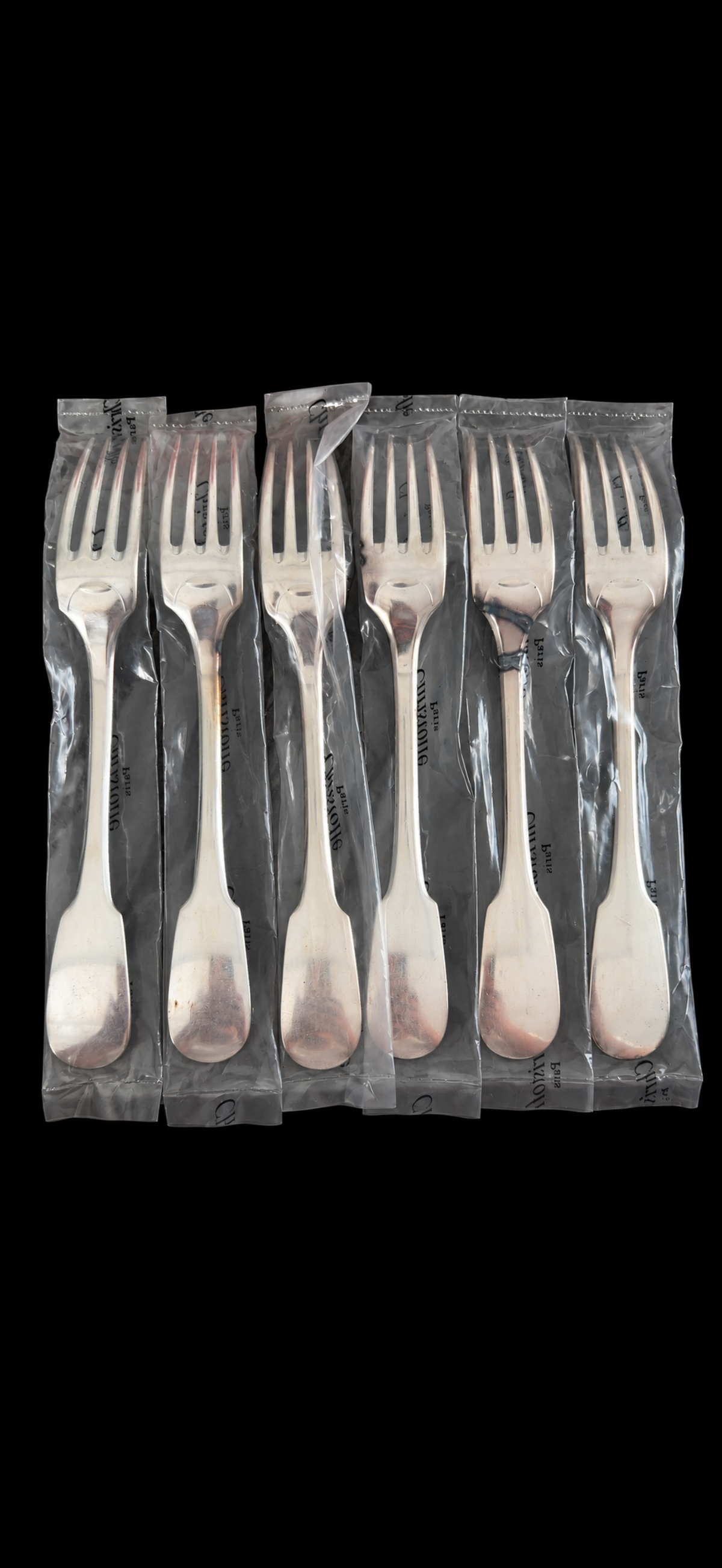 Christofle Cluny, 6 fourchettes de table en métal argenté, neuves sous blister