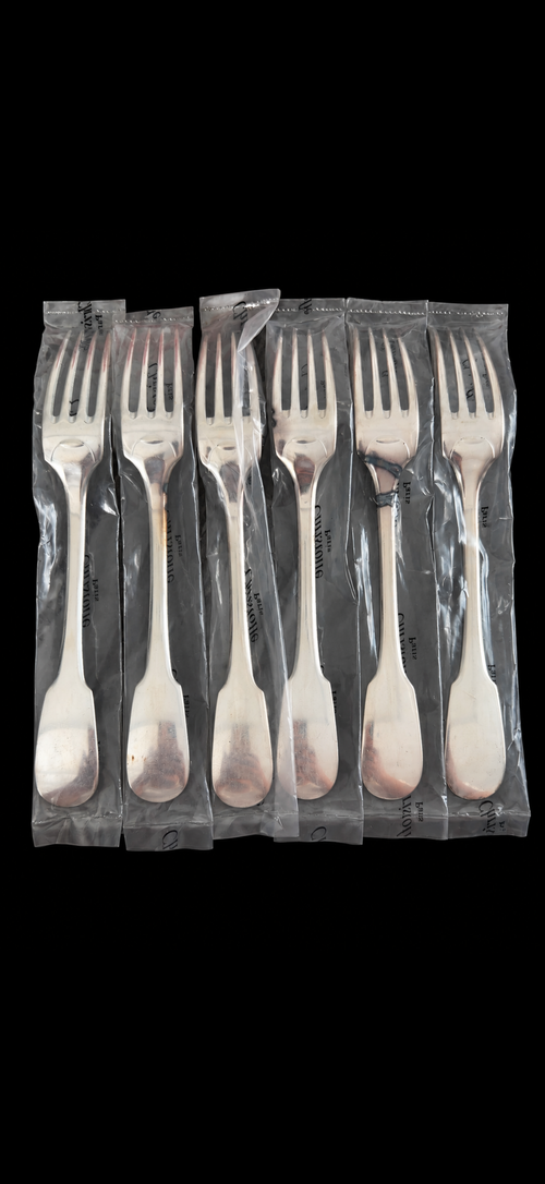 Christofle Cluny, 6 fourchettes de table en métal argenté, neuves sous blister