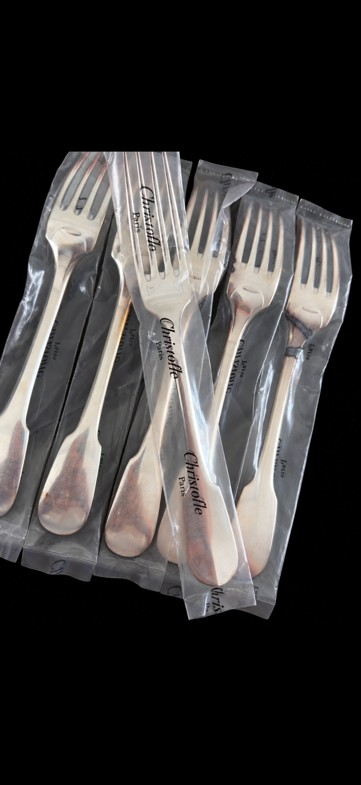 Christofle Cluny, 6 fourchettes de table en métal argenté, neuves sous blister