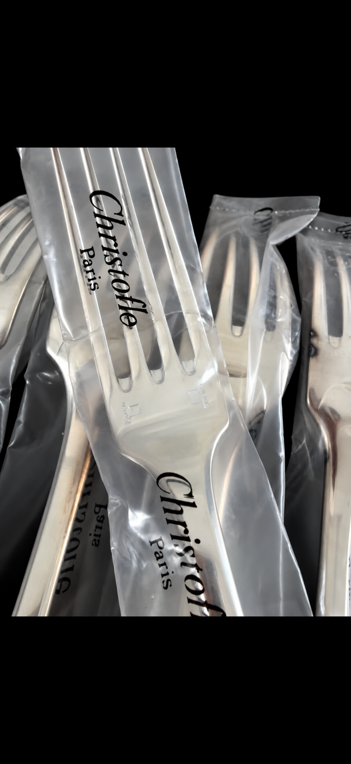 Christofle Cluny, 6 fourchettes de table en métal argenté, neuves sous blister