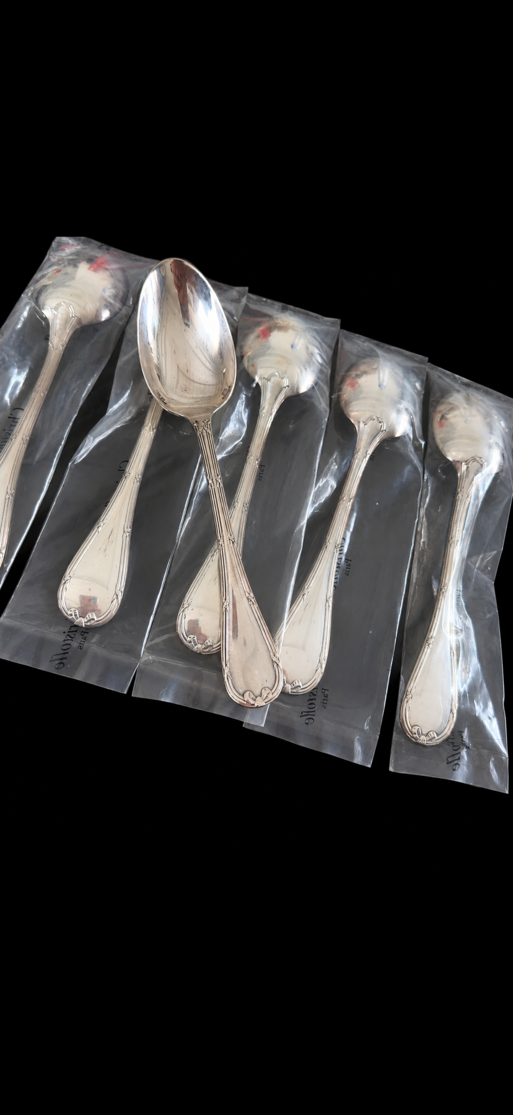 Christofle Rubans, 6 cuillères à soupe en métal argenté, neuves sous blister