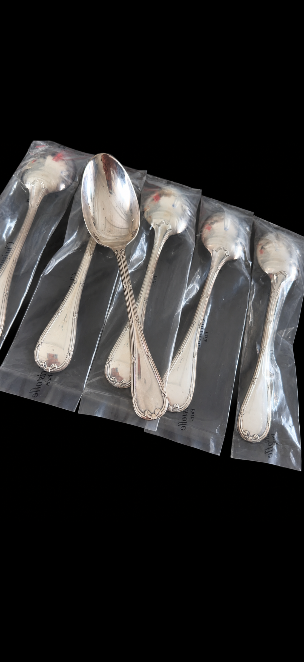 Christofle Rubans, 6 cuillères à soupe en métal argenté, neuves sous blister