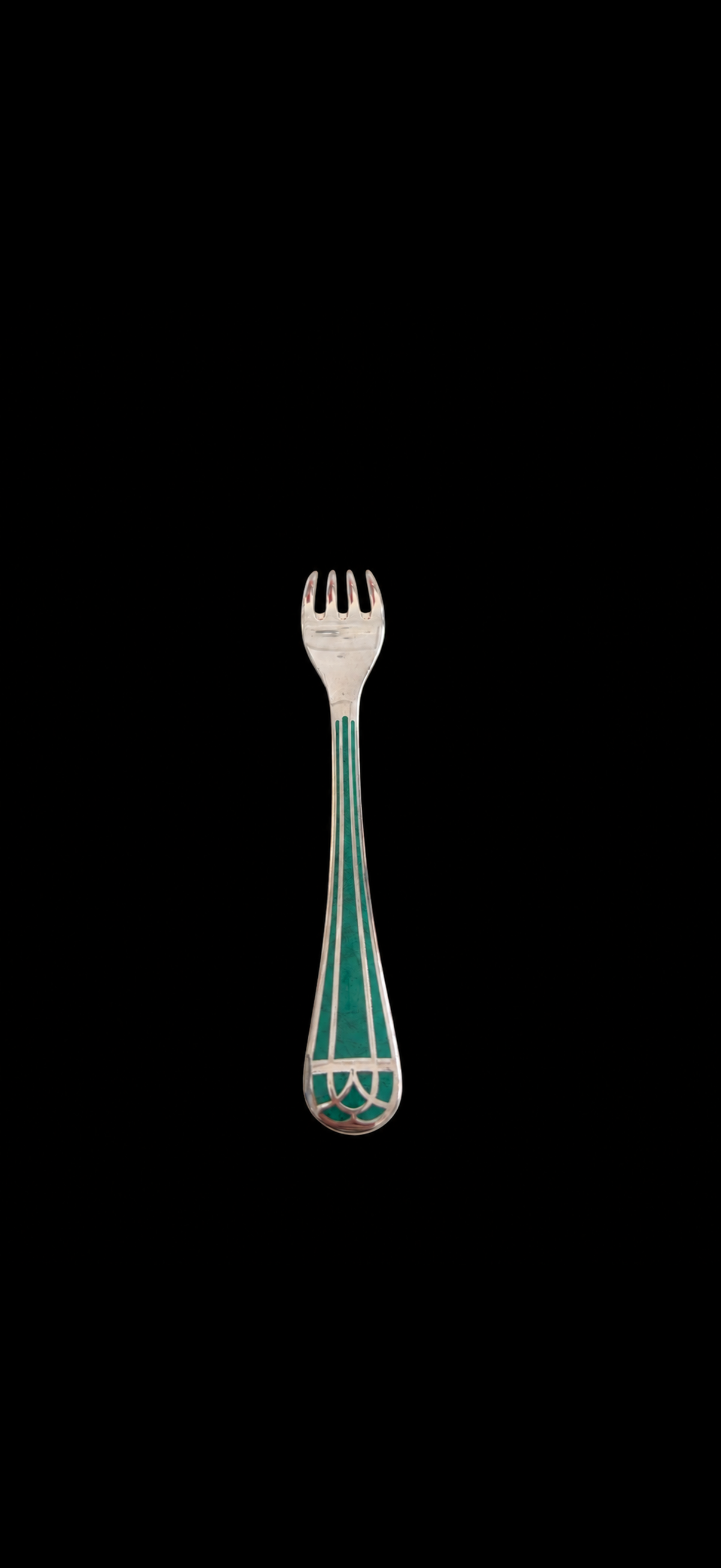 Christofle Talisman laque de Chine verte, fourchette à entremets ou à dessert en métal argenté