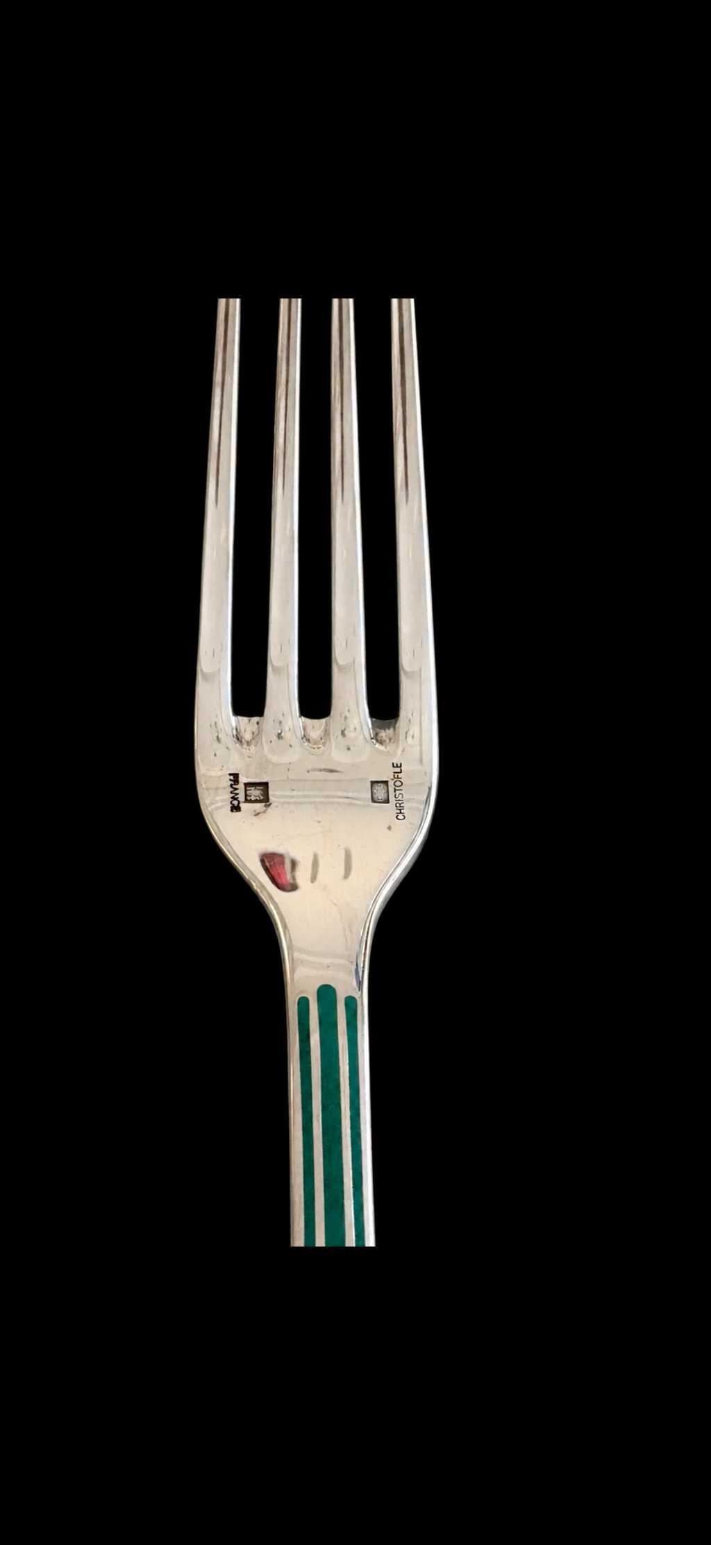 Christofle Talisman laque de Chine verte, fourchette à entremets ou à dessert en métal argenté