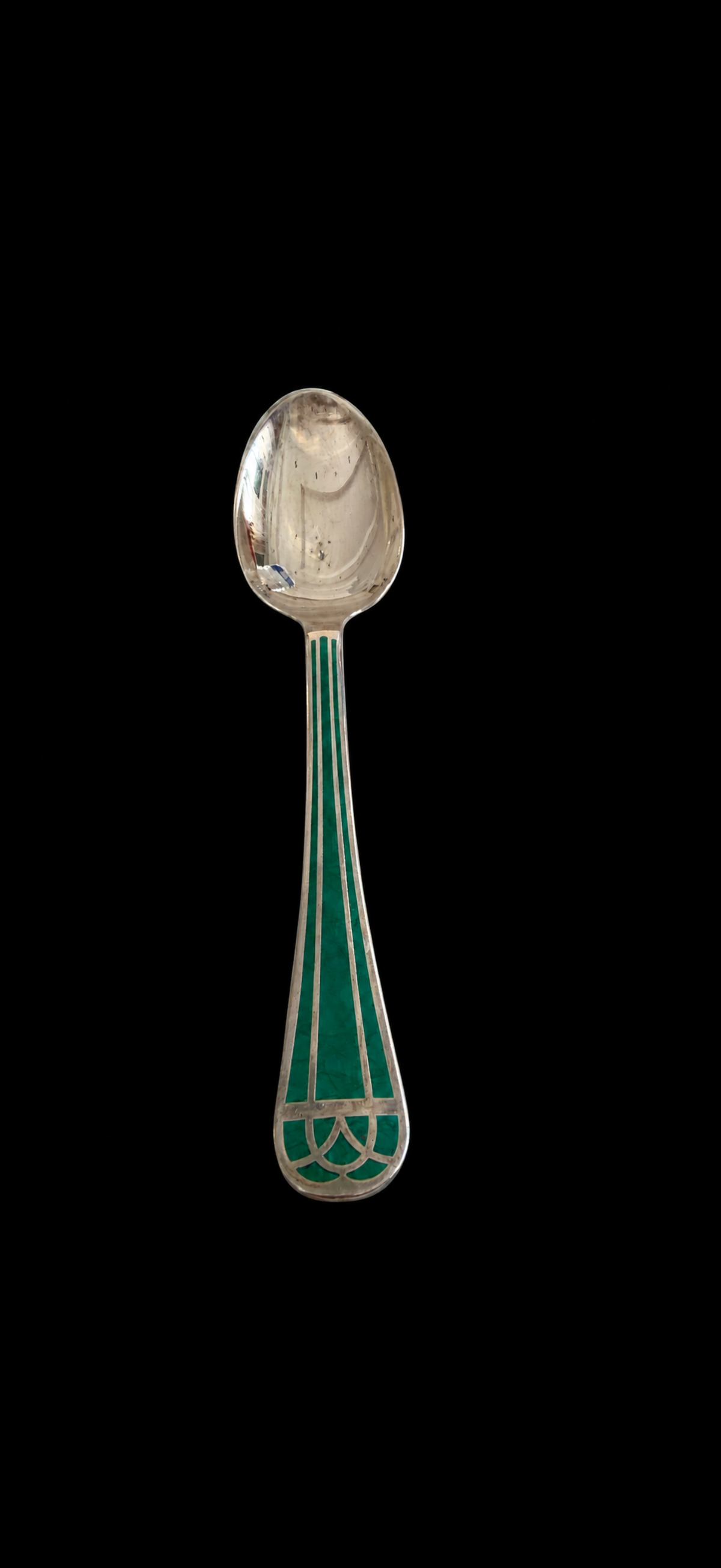 Christofle Talisman laque de Chine verte, cuillère à entremets ou à dessert en métal argenté