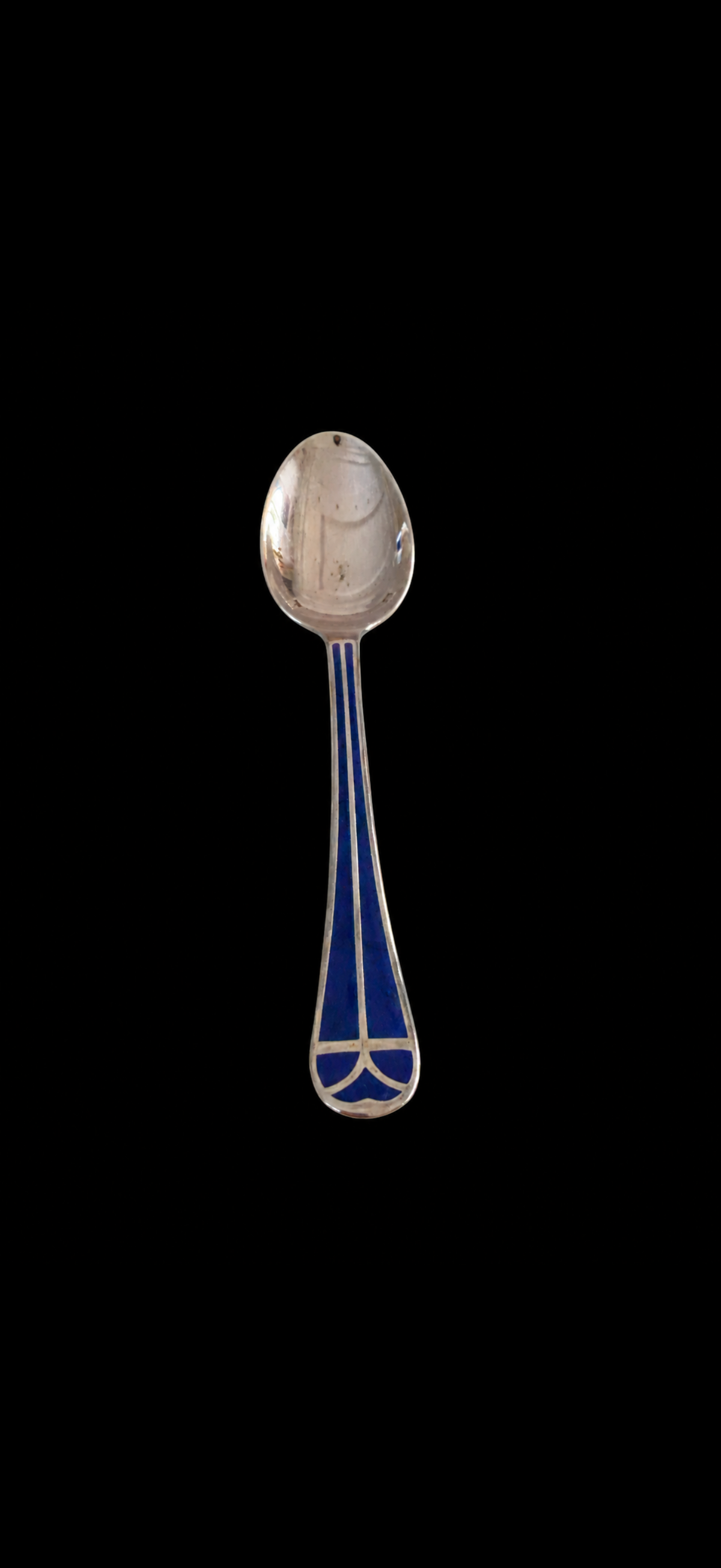 Christofle Talisman laque de Chine bleue, cuillère à café ou à thé en métal argenté