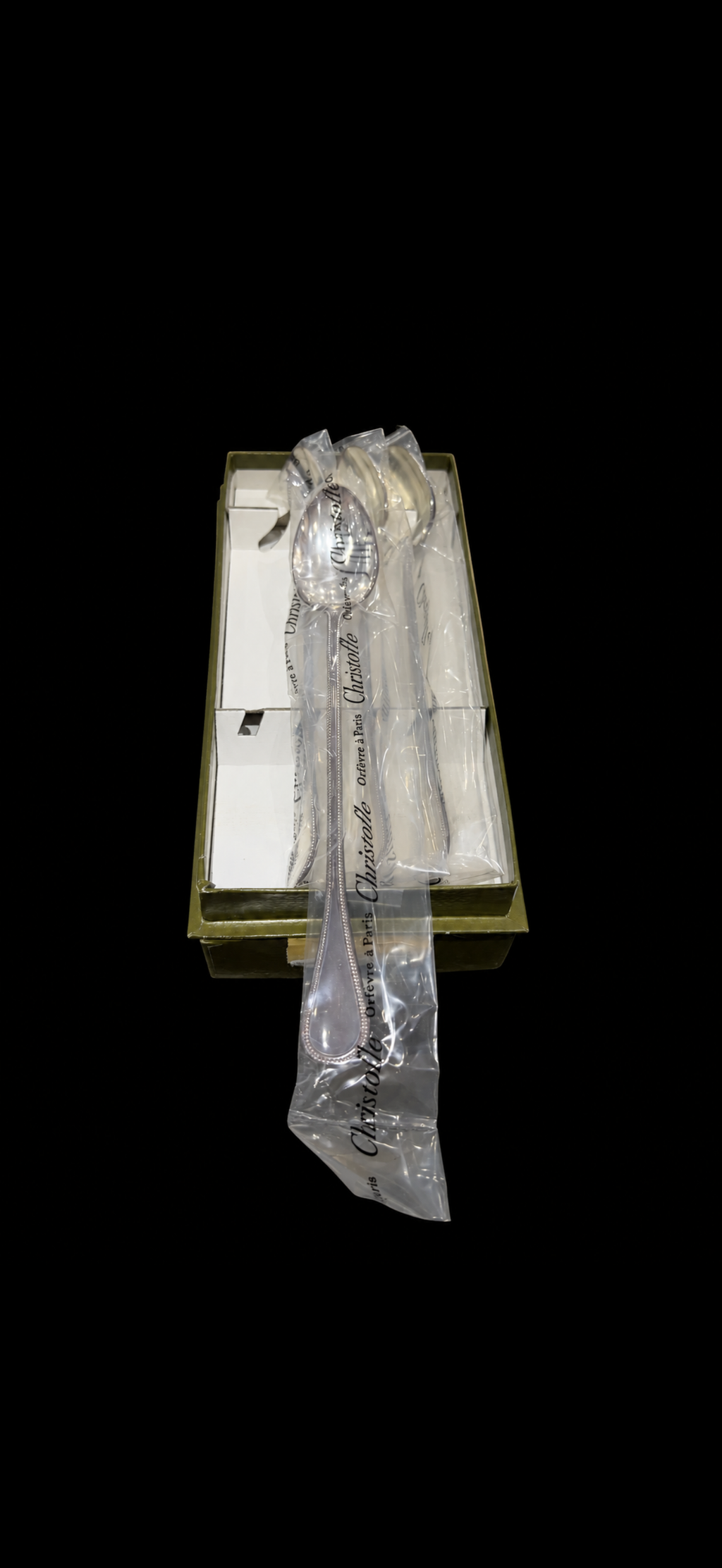 Christofle Perles, coffret de 4 cuillères à soda ou à cocktail en métal argenté, neuves sous blister