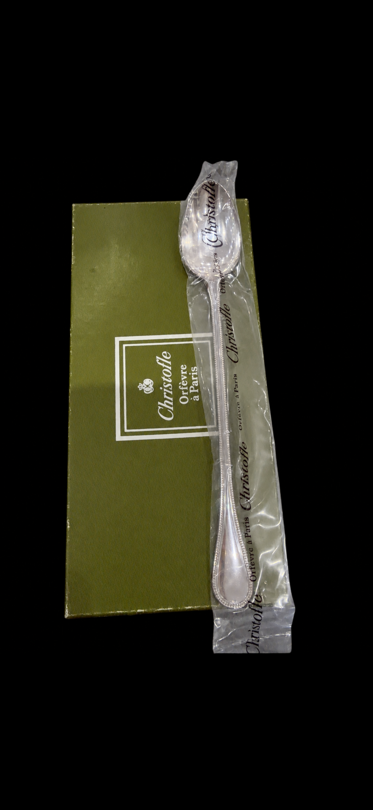 Christofle Perles, coffret de 4 cuillères à soda ou à cocktail en métal argenté, neuves sous blister