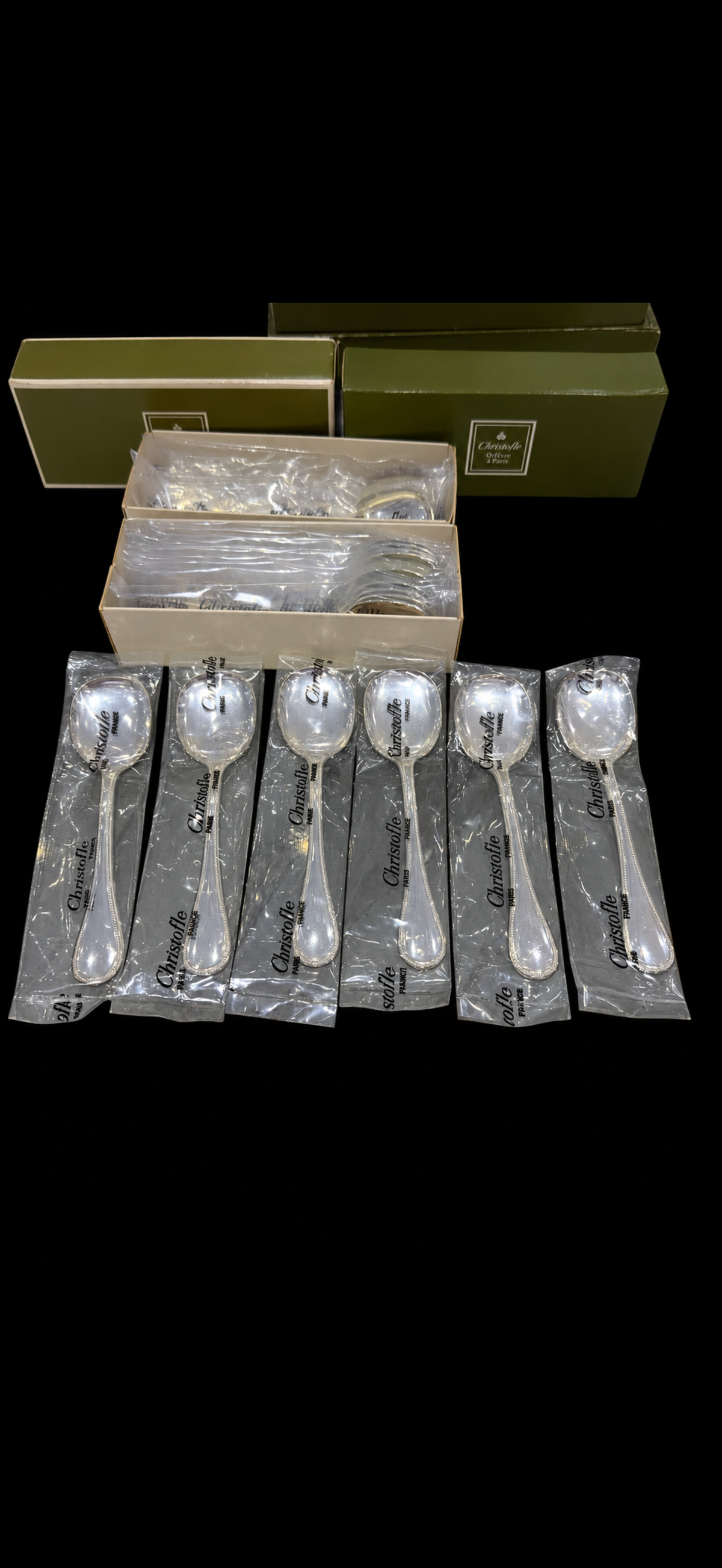 Christofle Perles, 6 cuillères à glace en métal argenté, neuves sous blister