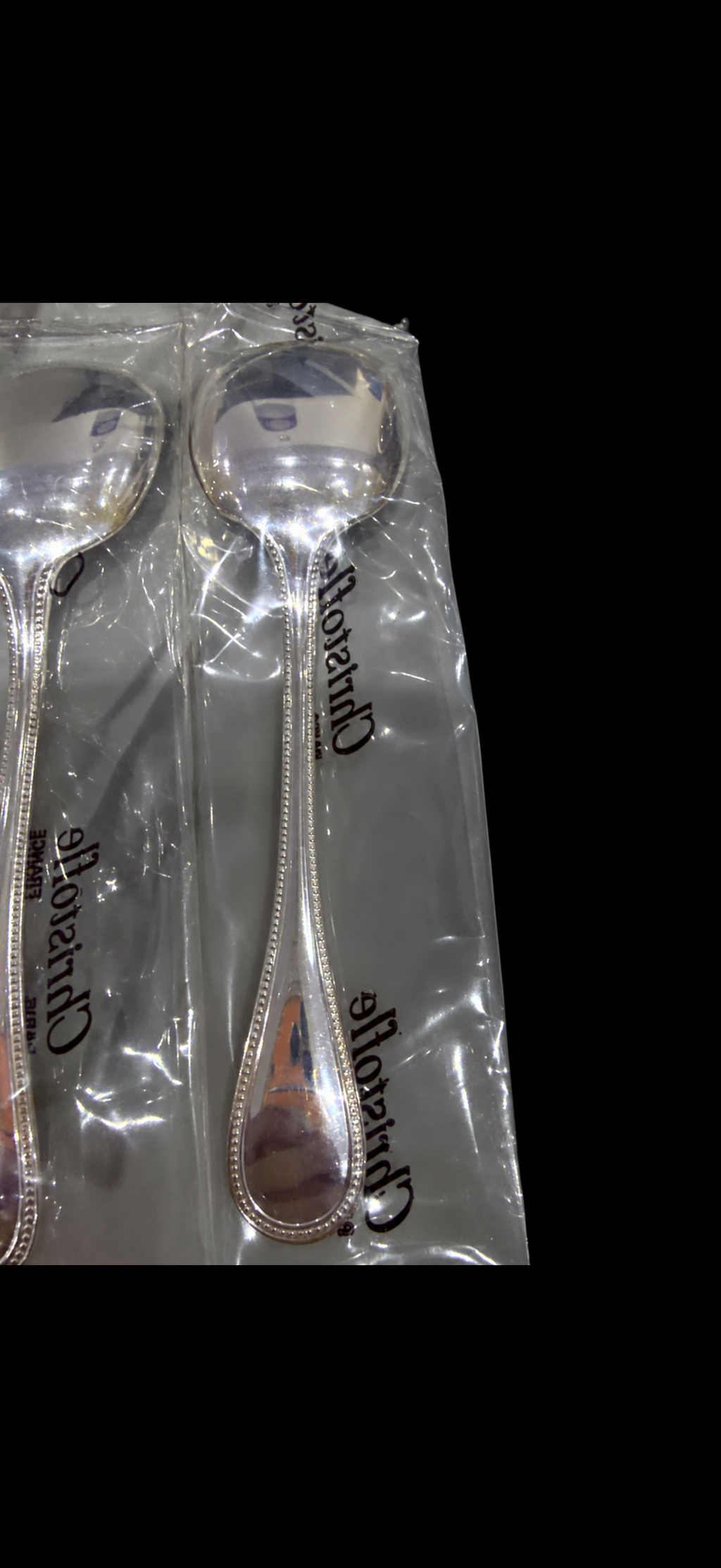 Christofle Perles, 6 cuillères à glace en métal argenté, neuves sous blister