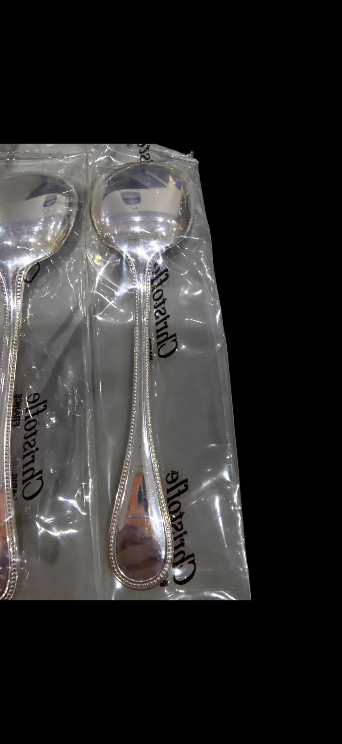 Christofle Perles, 6 cuillères à glace en métal argenté, neuves sous blister