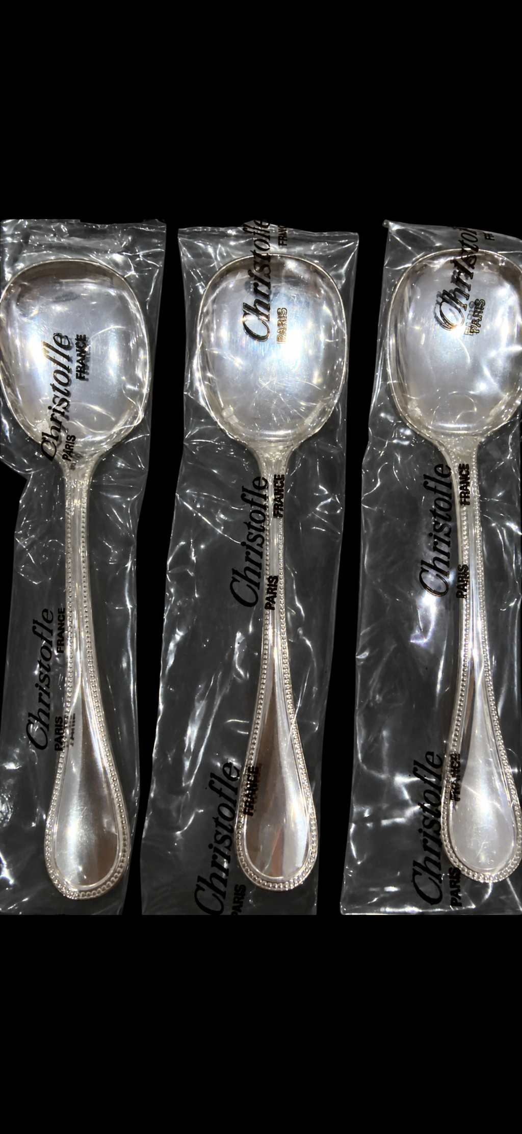 Christofle Perles, 6 cuillères à glace en métal argenté, neuves sous blister