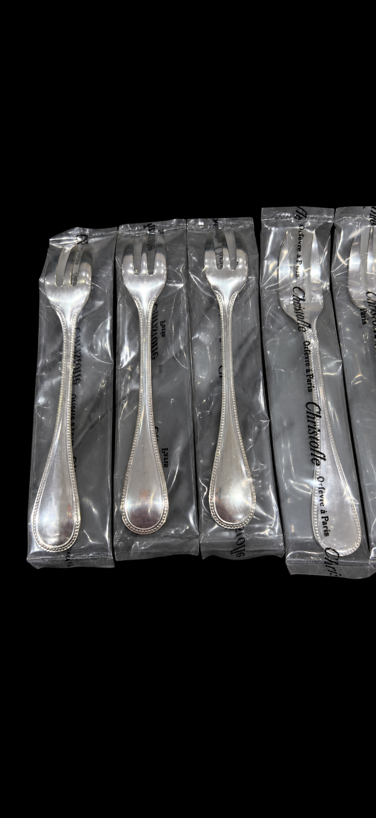 Christofle Perles, fourchette à gâteau en métal argenté à la pièce, neuve sous blister