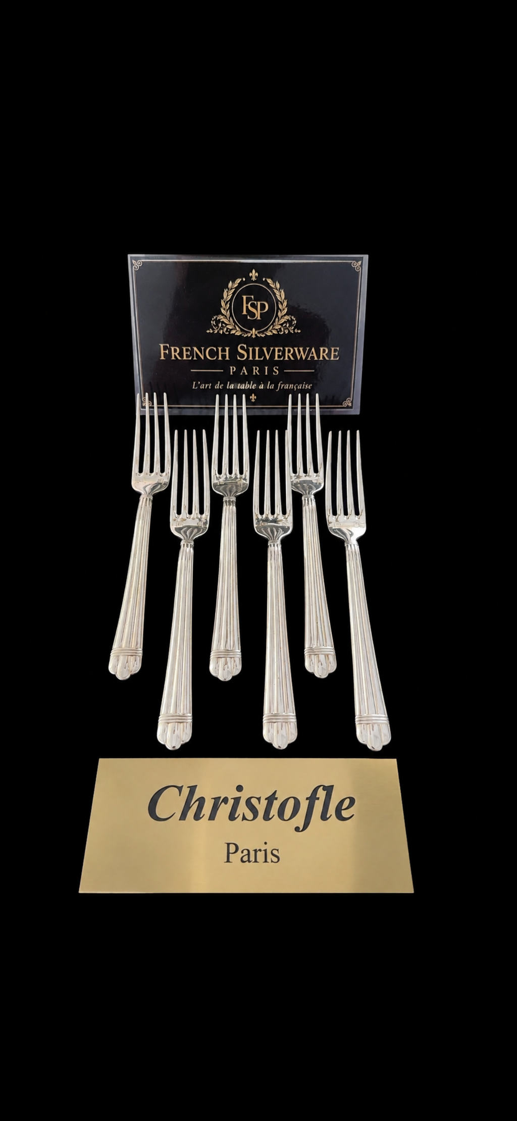 6 fourchettes à dessert Christofle Aria en métal argenté, vue d'ensemble