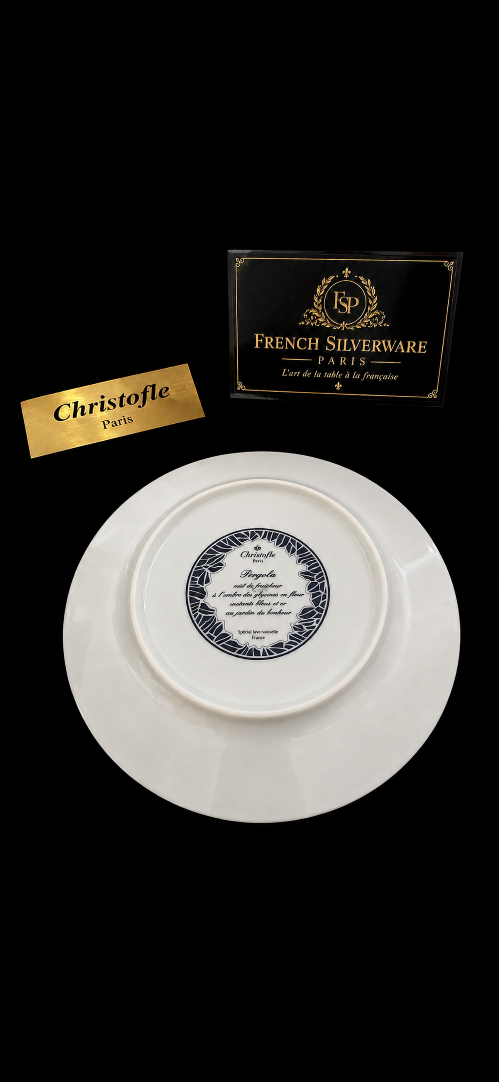 Assiette Christofle Pergola, marque au revers