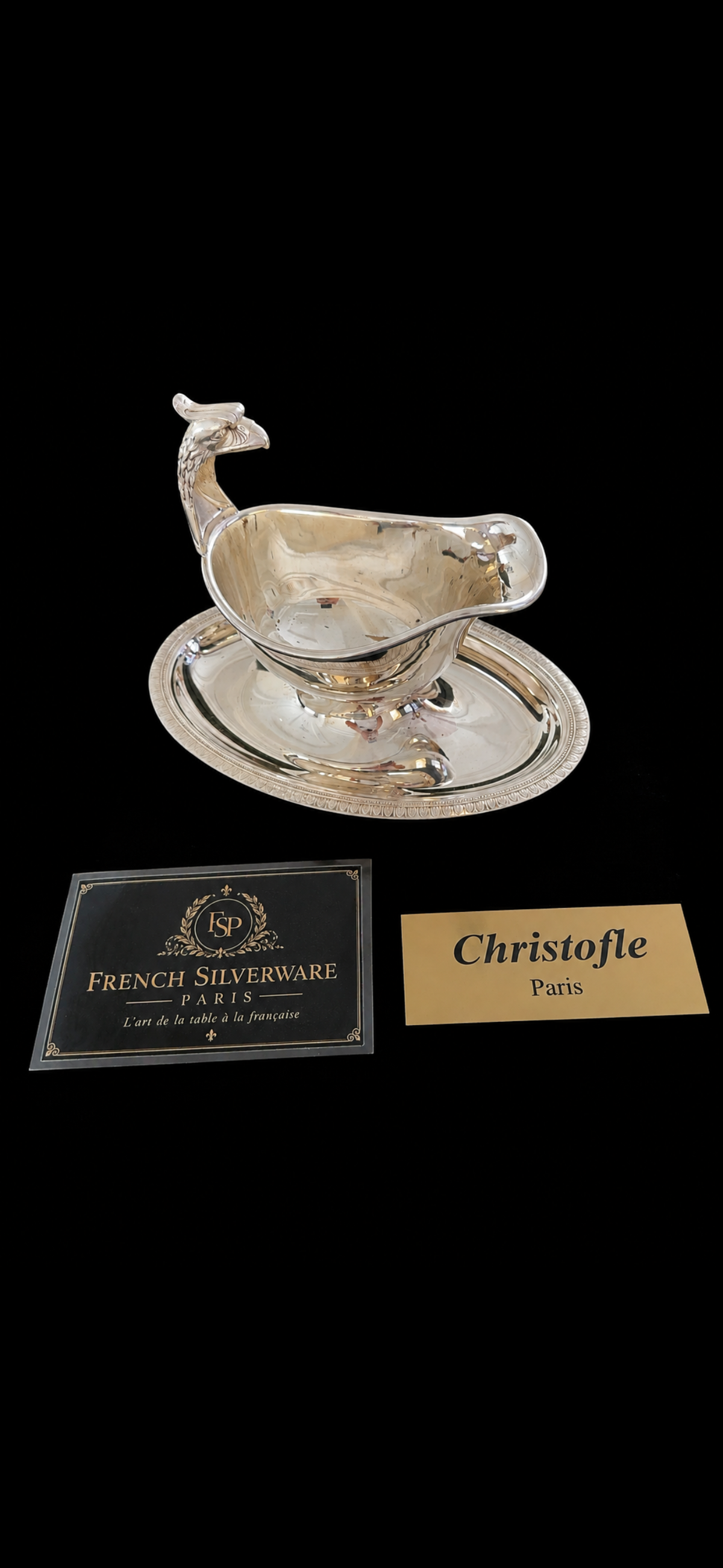 Saucière Christofle Malmaison en métal argenté, vue de face