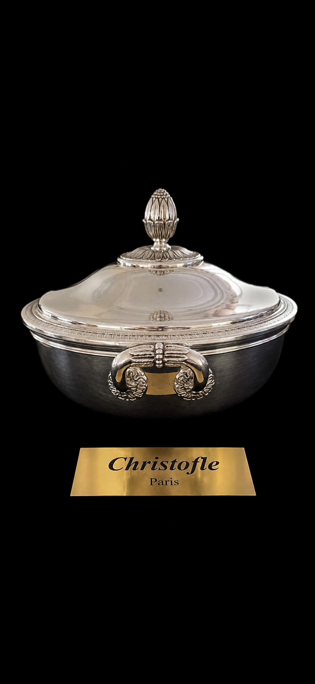 Légumier Christofle Malmaison, détail de la prise sur le couvercle