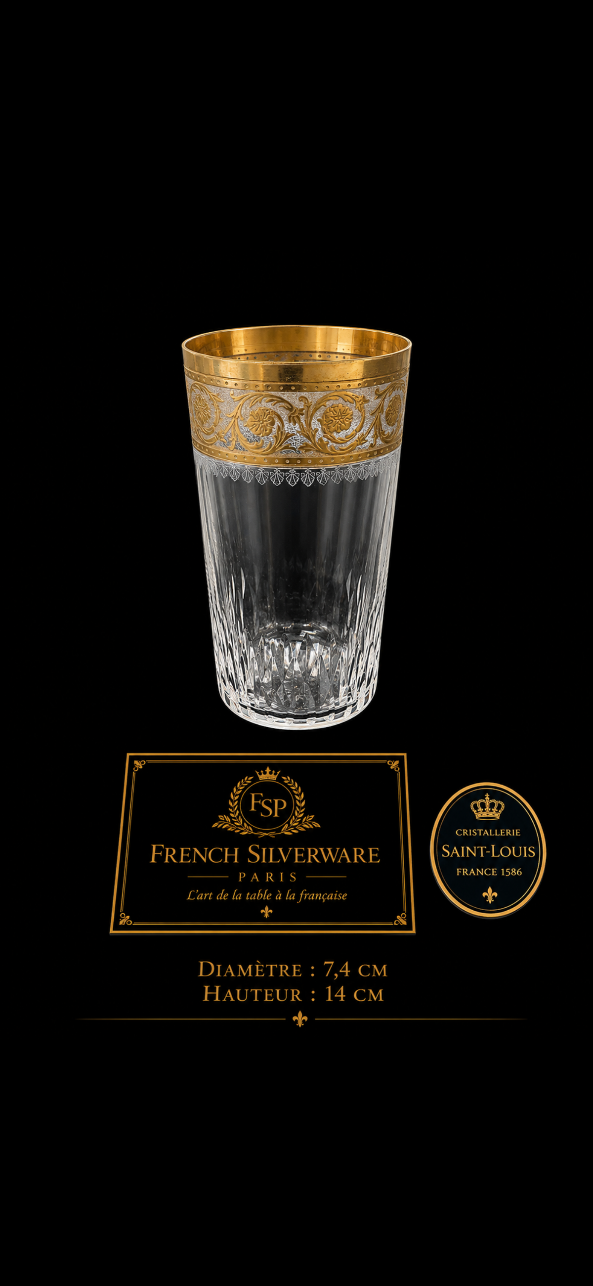 Gobelet en cristal Saint-Louis Thistle, décor doré, 14 cm