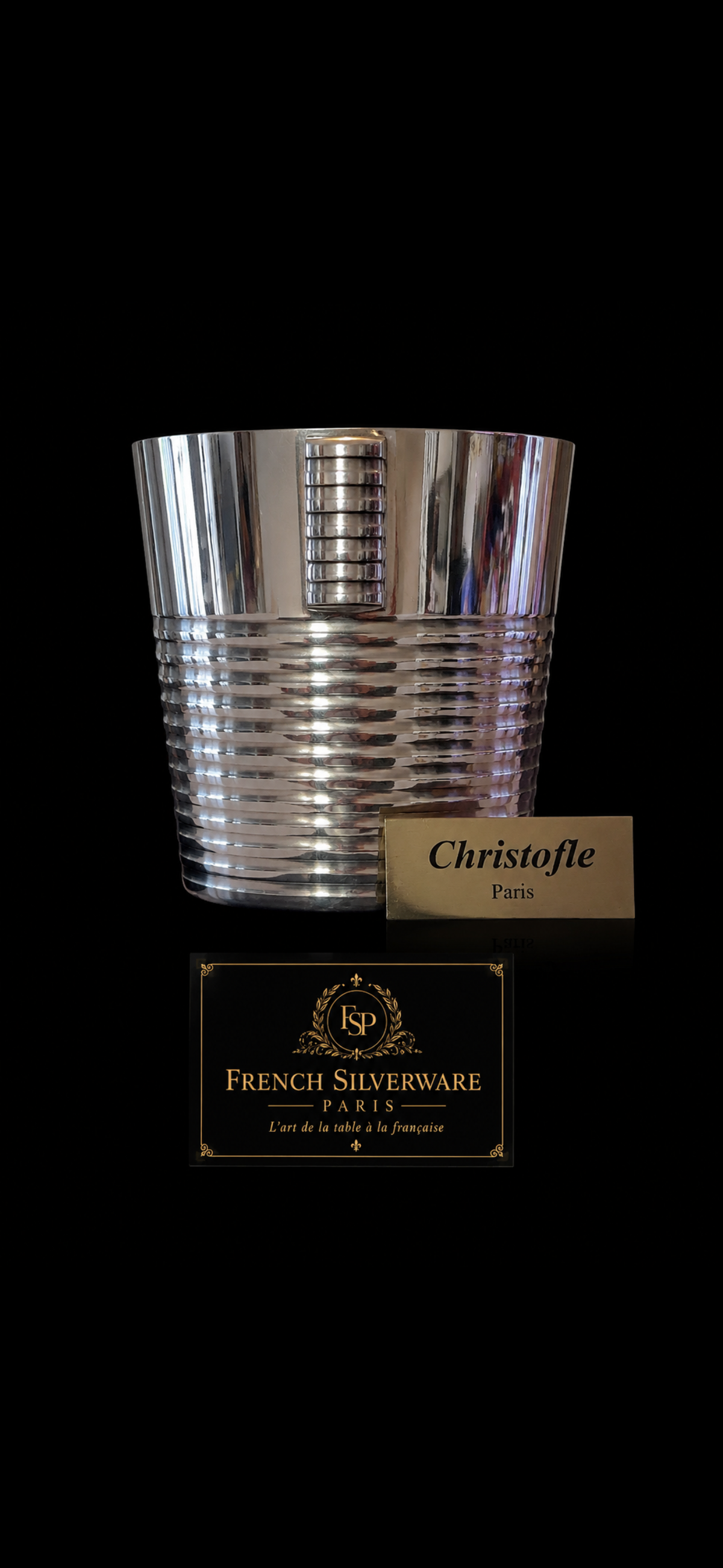 Seau à champagne Christofle Ondulations, détail des anses géométriques