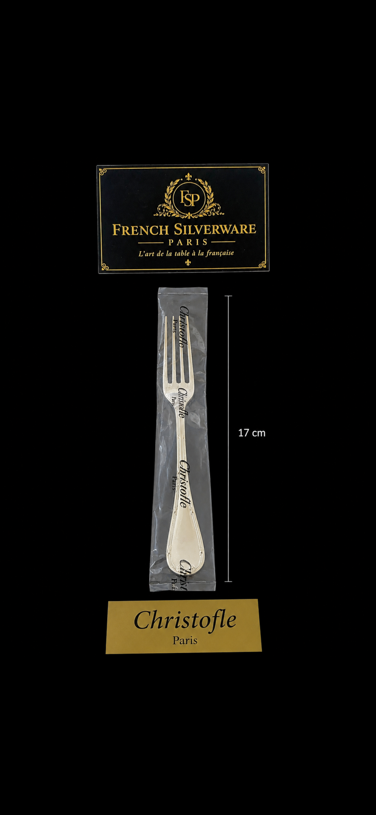 Fourchette Christofle Rubans, mesure de la longueur 17 cm