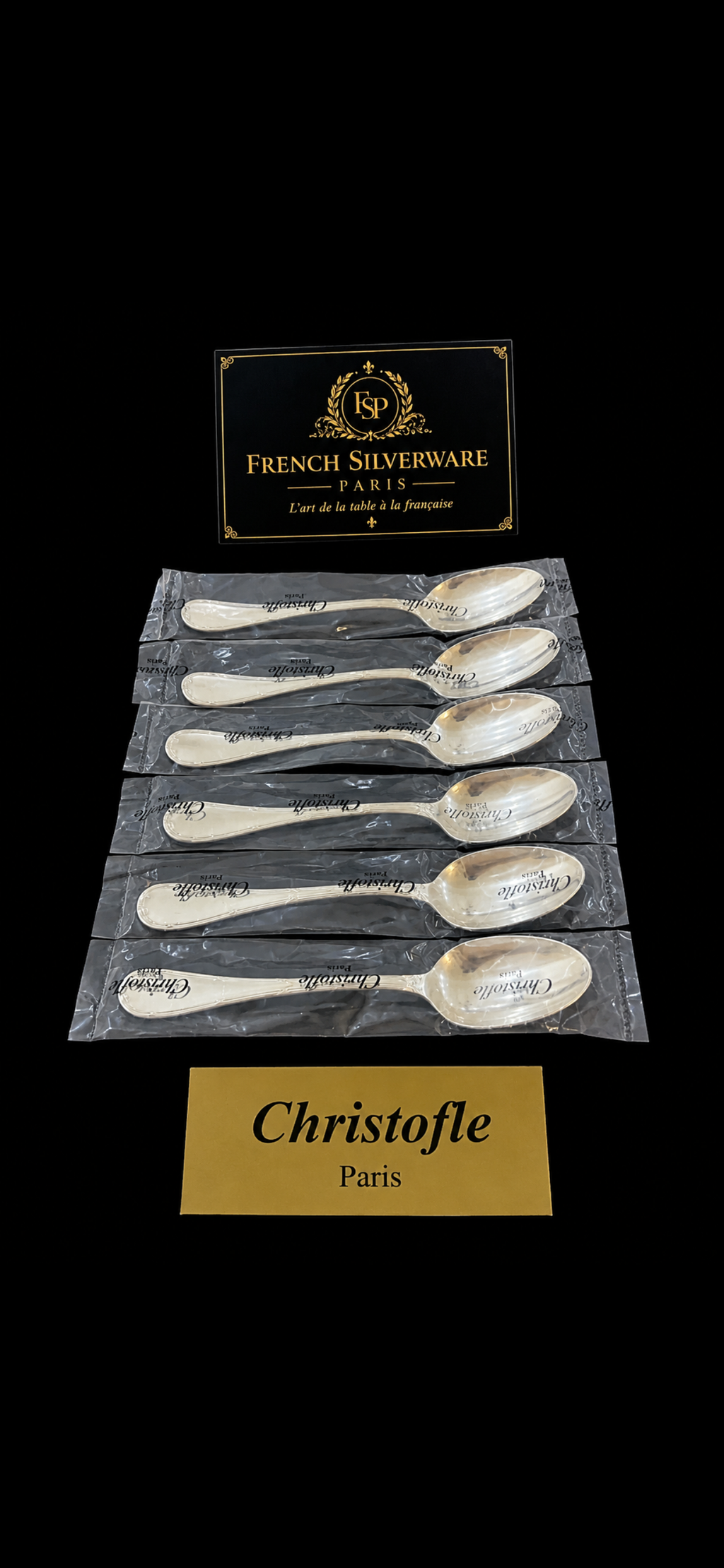 Set of 6 Christofle Rubans Dessert Spoons