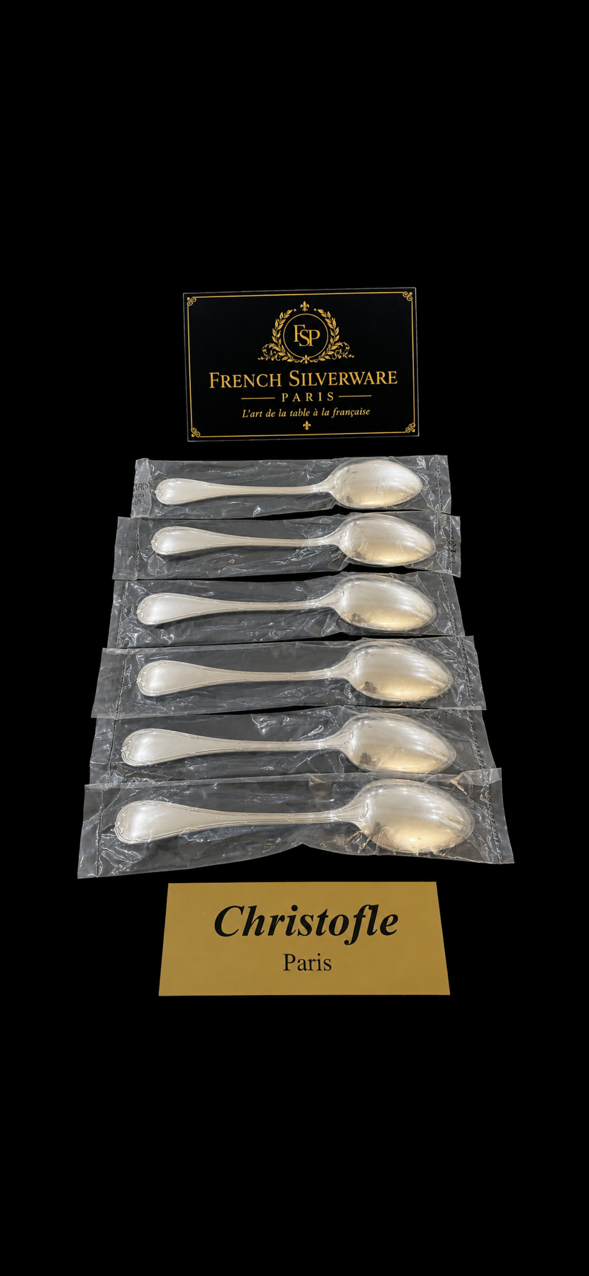 Lot de 6 cuillères à entremet Christofle Rubans