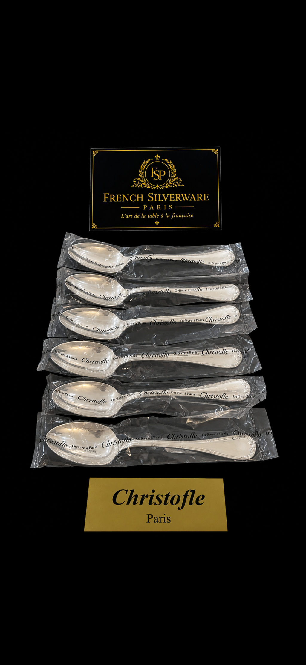 Set of 6 Christofle Rubans Soup Spoons