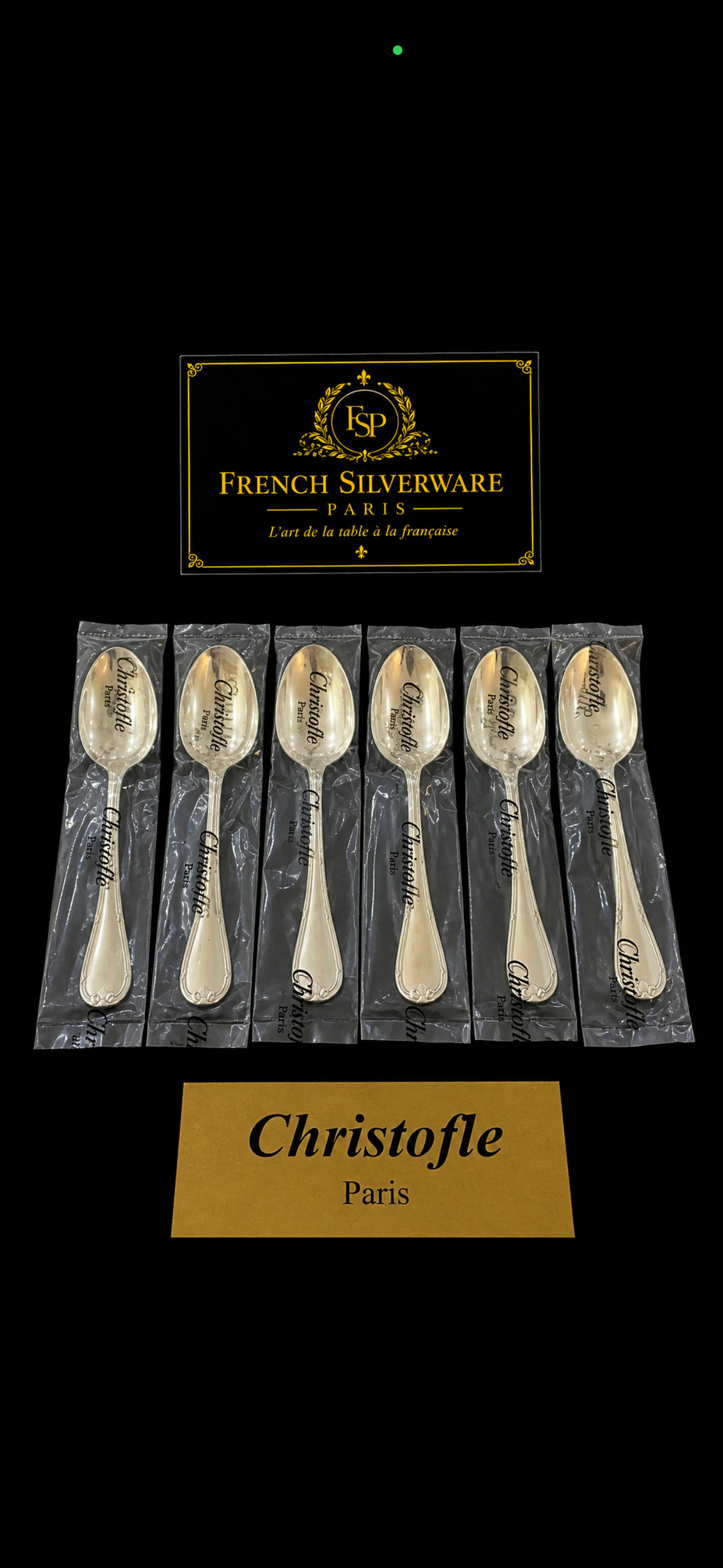 Lot de 6 petites cuillères Christofle Rubans en métal argenté, sous blister, vue d'ensemble
