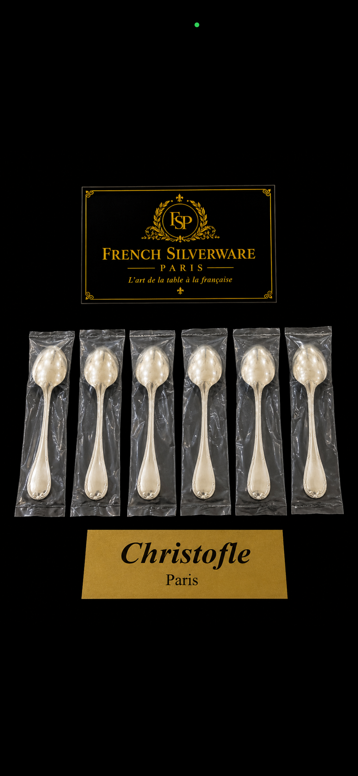 6 petites cuillères Christofle Rubans sous blister, vue rapprochée