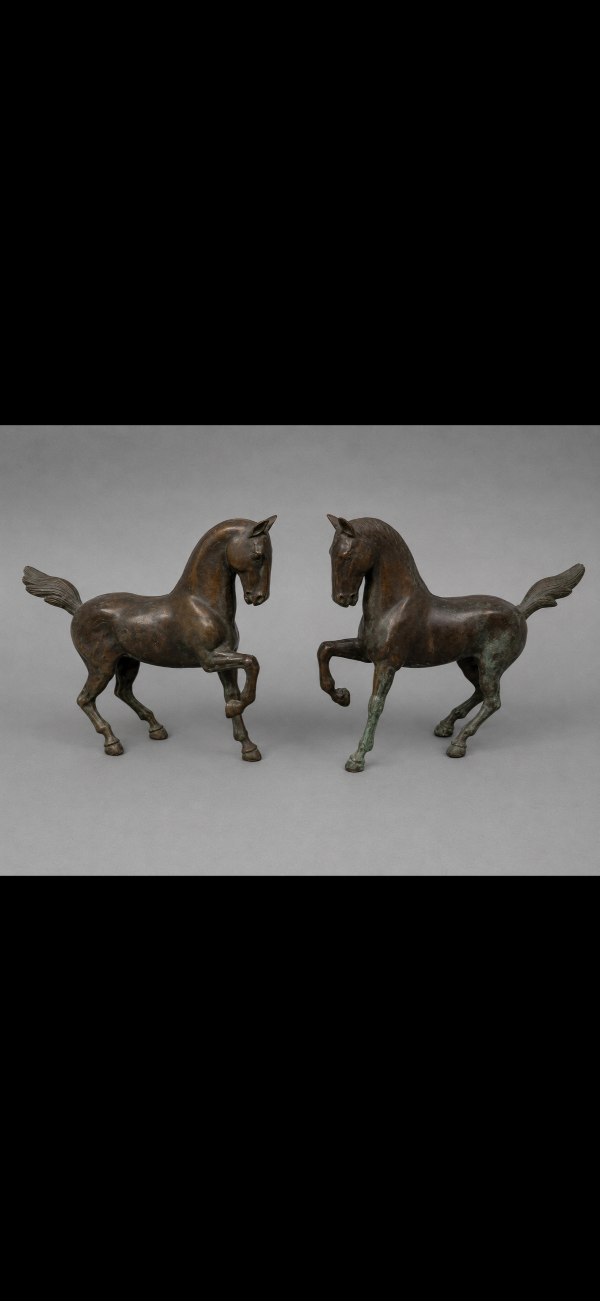 Paire de chevaux en bronze patiné – XXe siècle – H. 24 cm