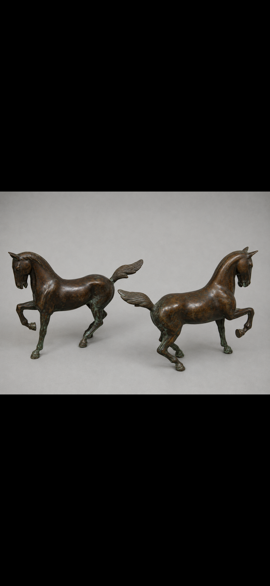 Paire de chevaux en bronze patiné – XXe siècle – H. 24 cm