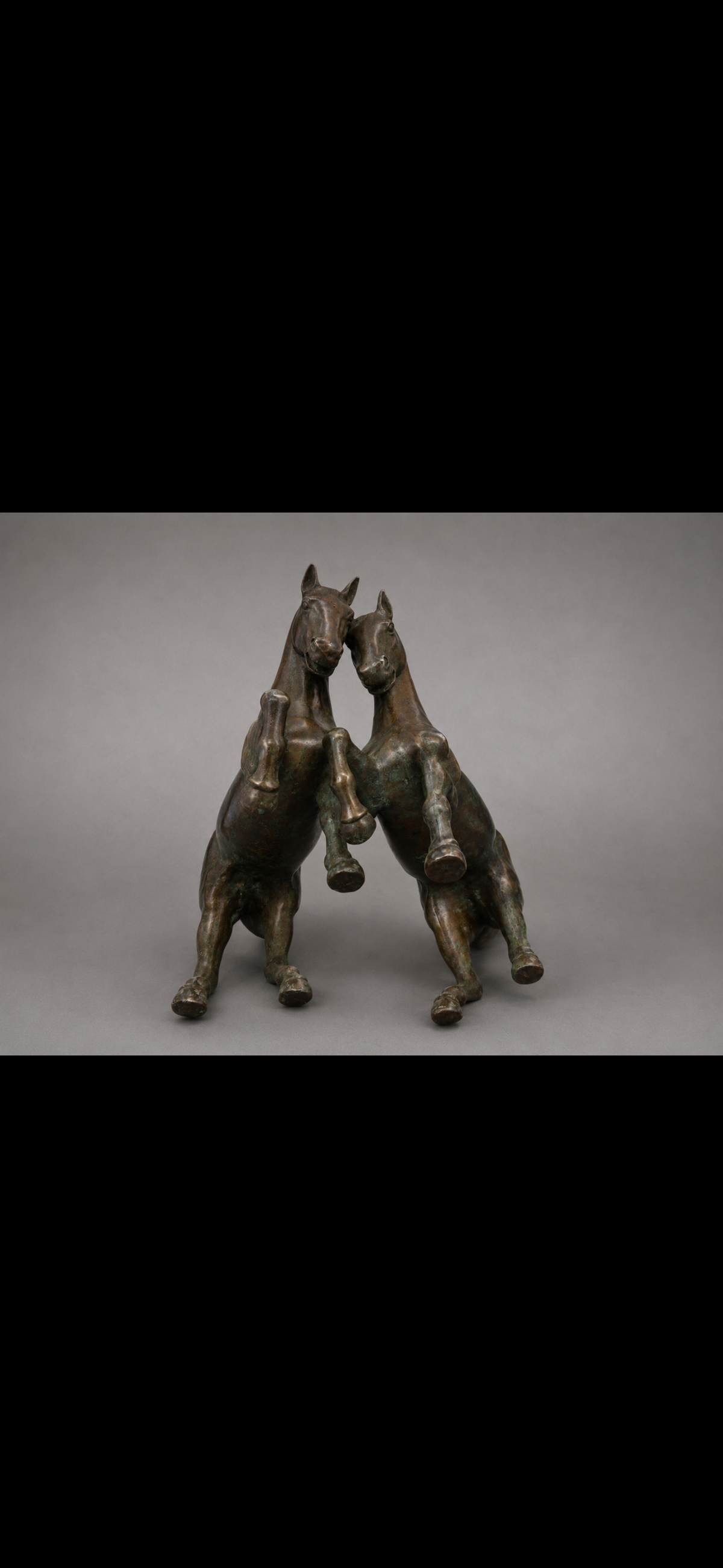Paire de chevaux en bronze patiné – XXe siècle – H. 24 cm