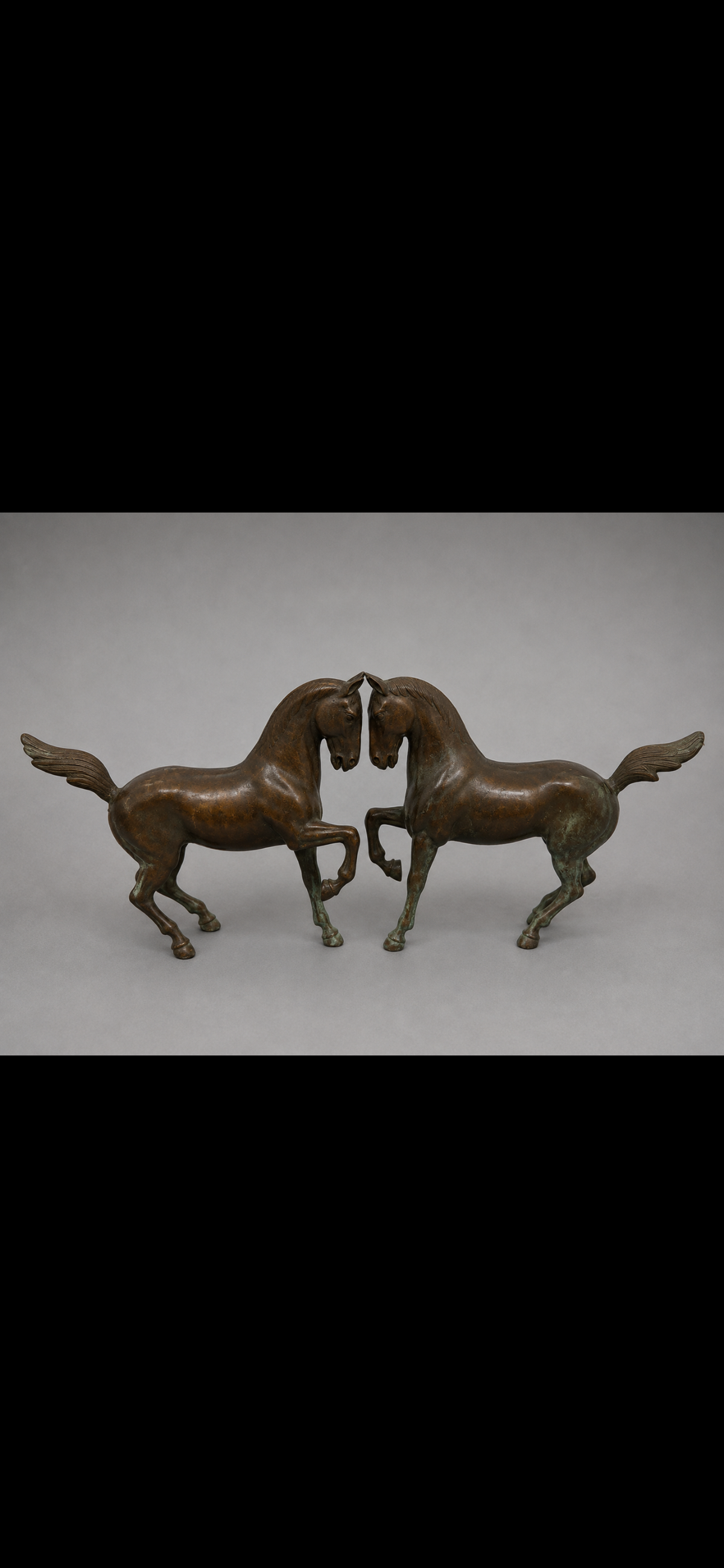 Paire de chevaux en bronze patiné – XXe siècle – H. 24 cm