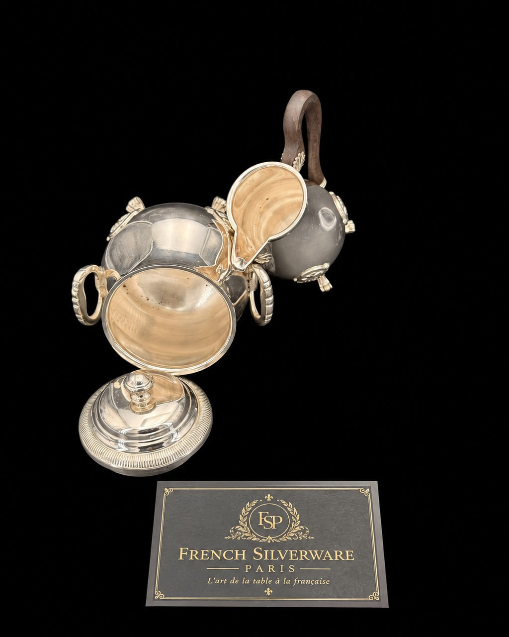 Service à thé et café Boulenger, quatre pièces, style Louis XVI, métal argenté