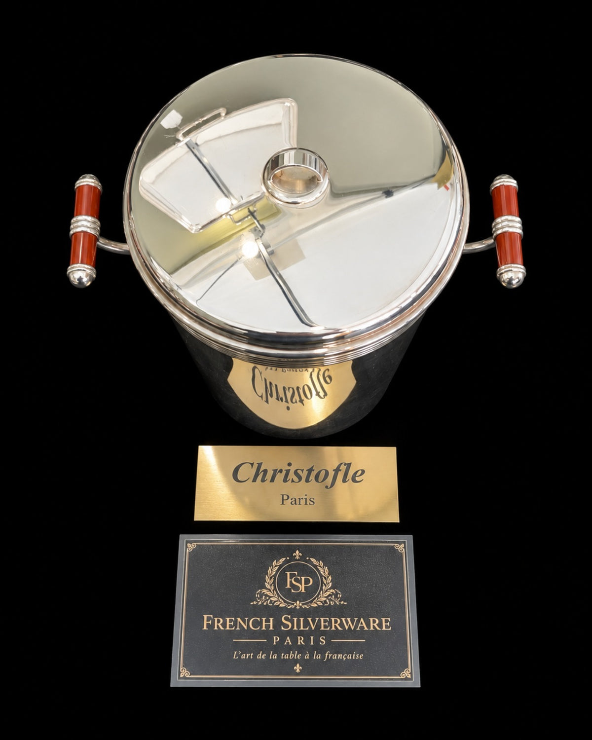 Seau à glaçons Christofle Talisman – vue du dessus, couvercle bombé à prise en anneau