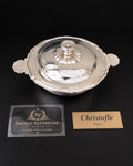 Légumier couvert Christofle en métal argenté, oreilles en coquille et bord à filets contours, style Régence – vue de trois quarts