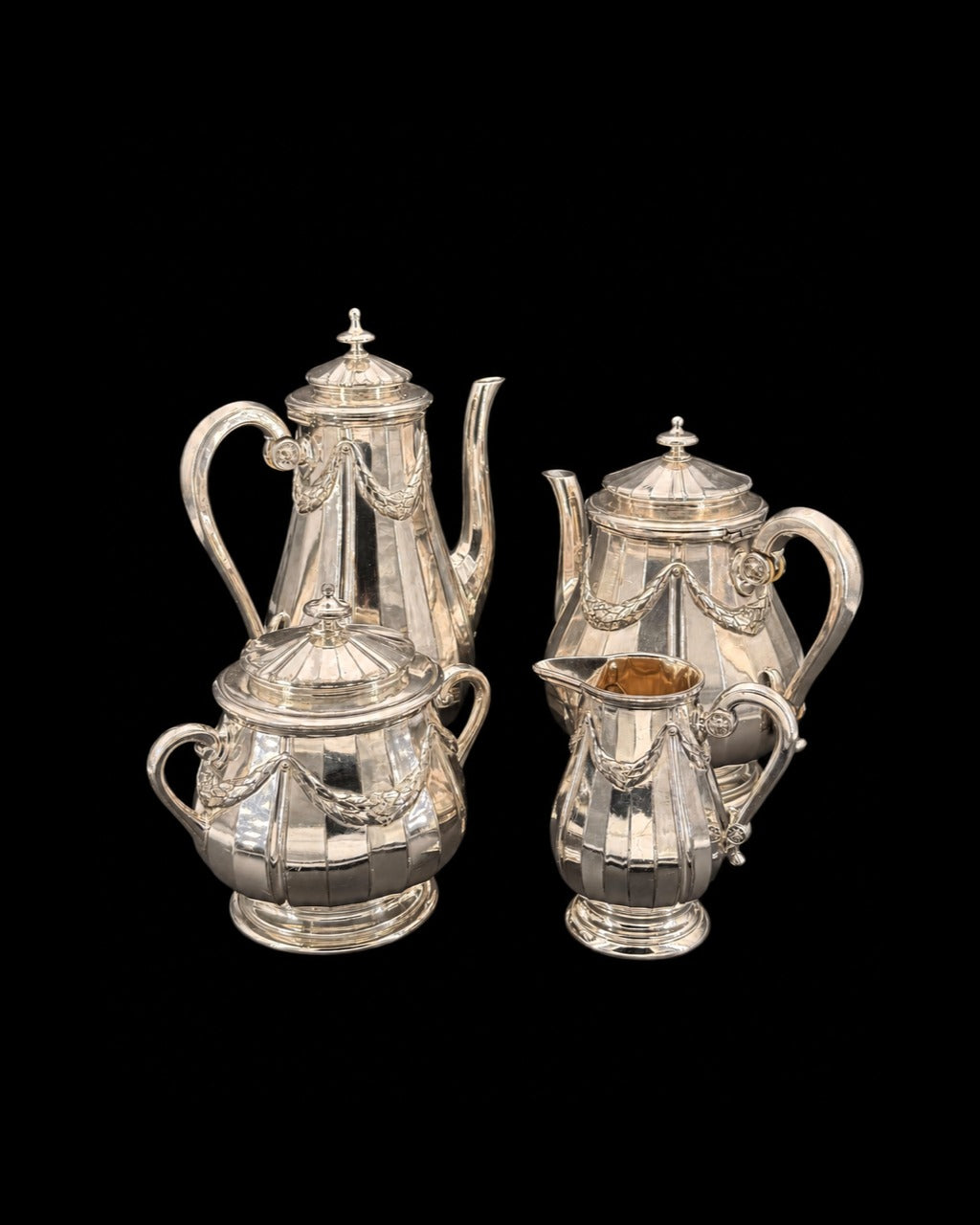 Service à thé et café Gallia pour Christofle, guirlandes de laurier, style Louis XVI, métal argenté