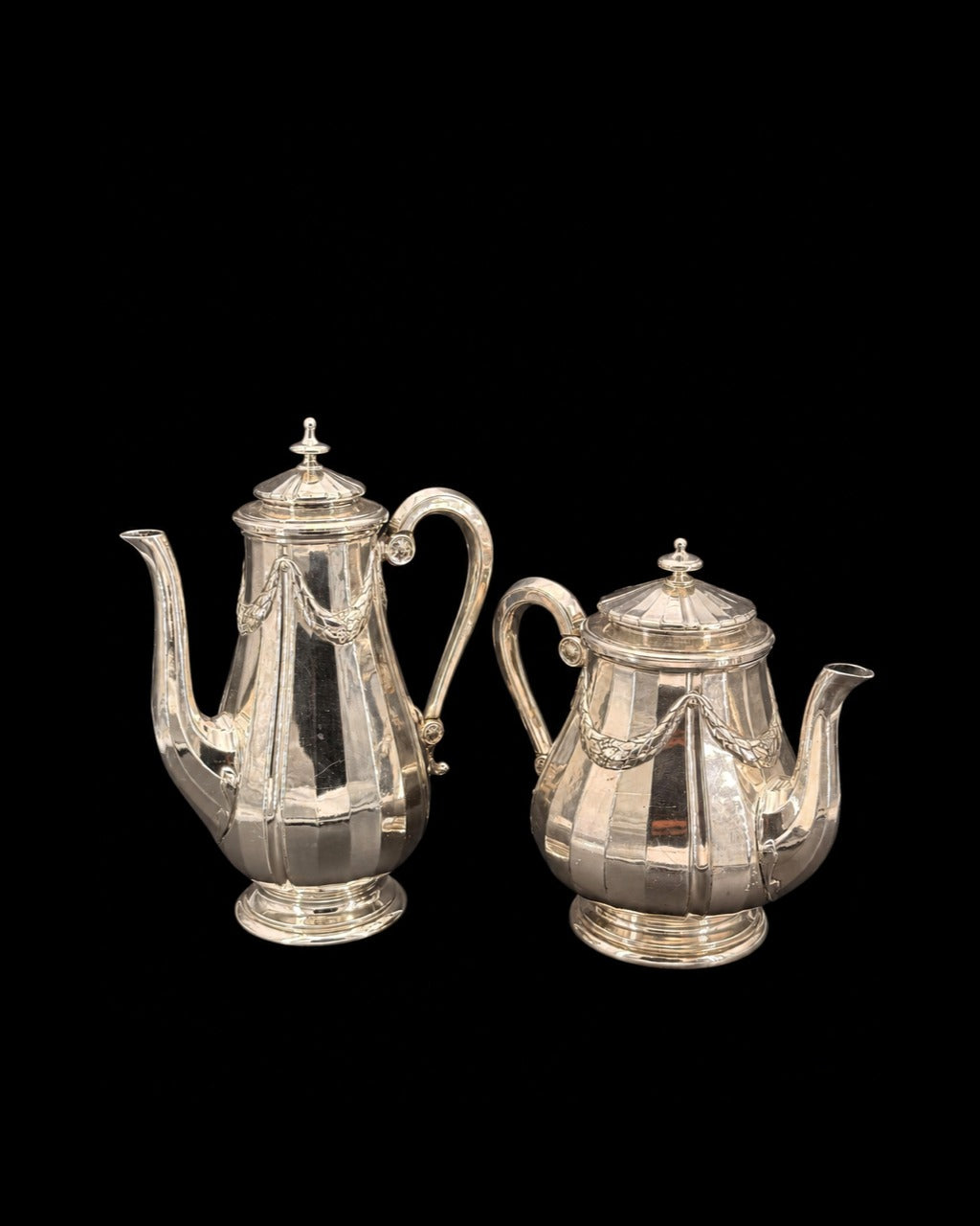 Service à thé et café Gallia pour Christofle, guirlandes de laurier, style Louis XVI, métal argenté