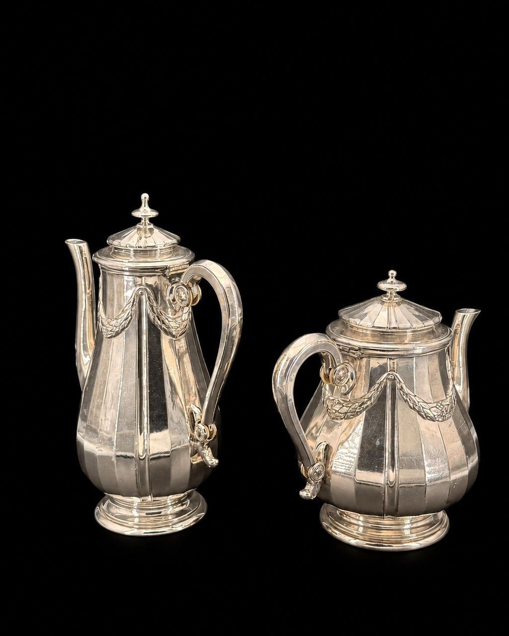 Service à thé et café Gallia pour Christofle, guirlandes de laurier, style Louis XVI, métal argenté