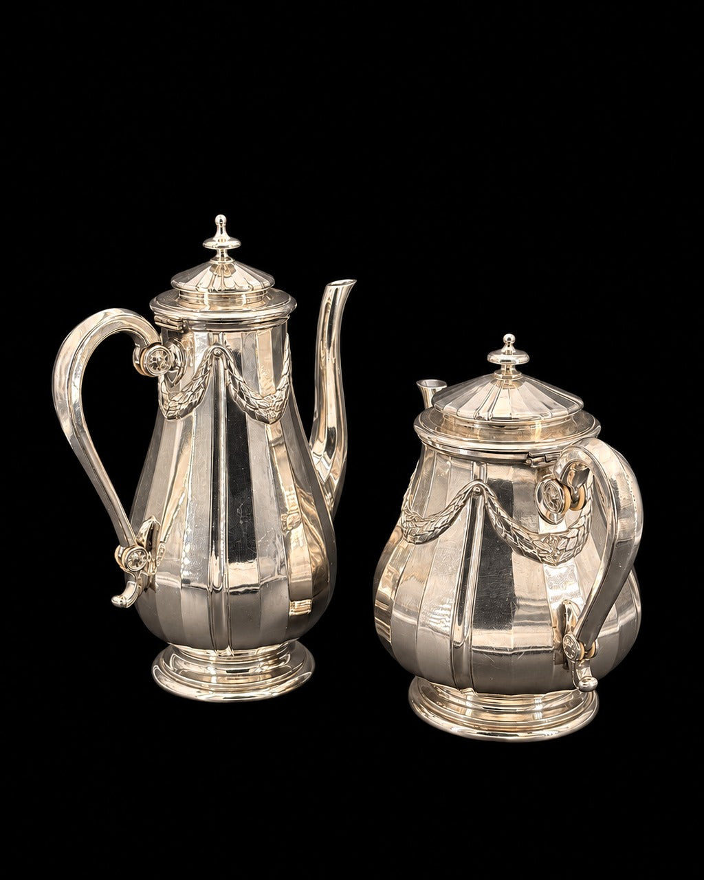 Service à thé et café Gallia pour Christofle, guirlandes de laurier, style Louis XVI, métal argenté
