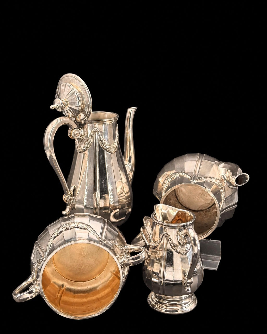 Service à thé et café Gallia pour Christofle, guirlandes de laurier, style Louis XVI, métal argenté