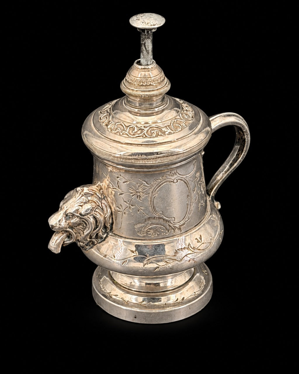 Automoutardier breveté B.S.G.D.G., bec en tête de lion, bronze argenté, XIXe siècle