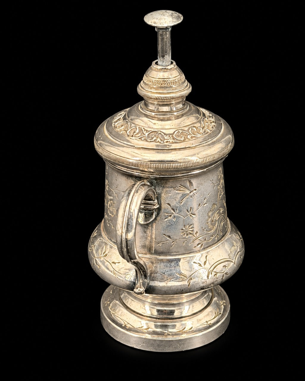 Automoutardier breveté B.S.G.D.G., bec en tête de lion, bronze argenté, XIXe siècle
