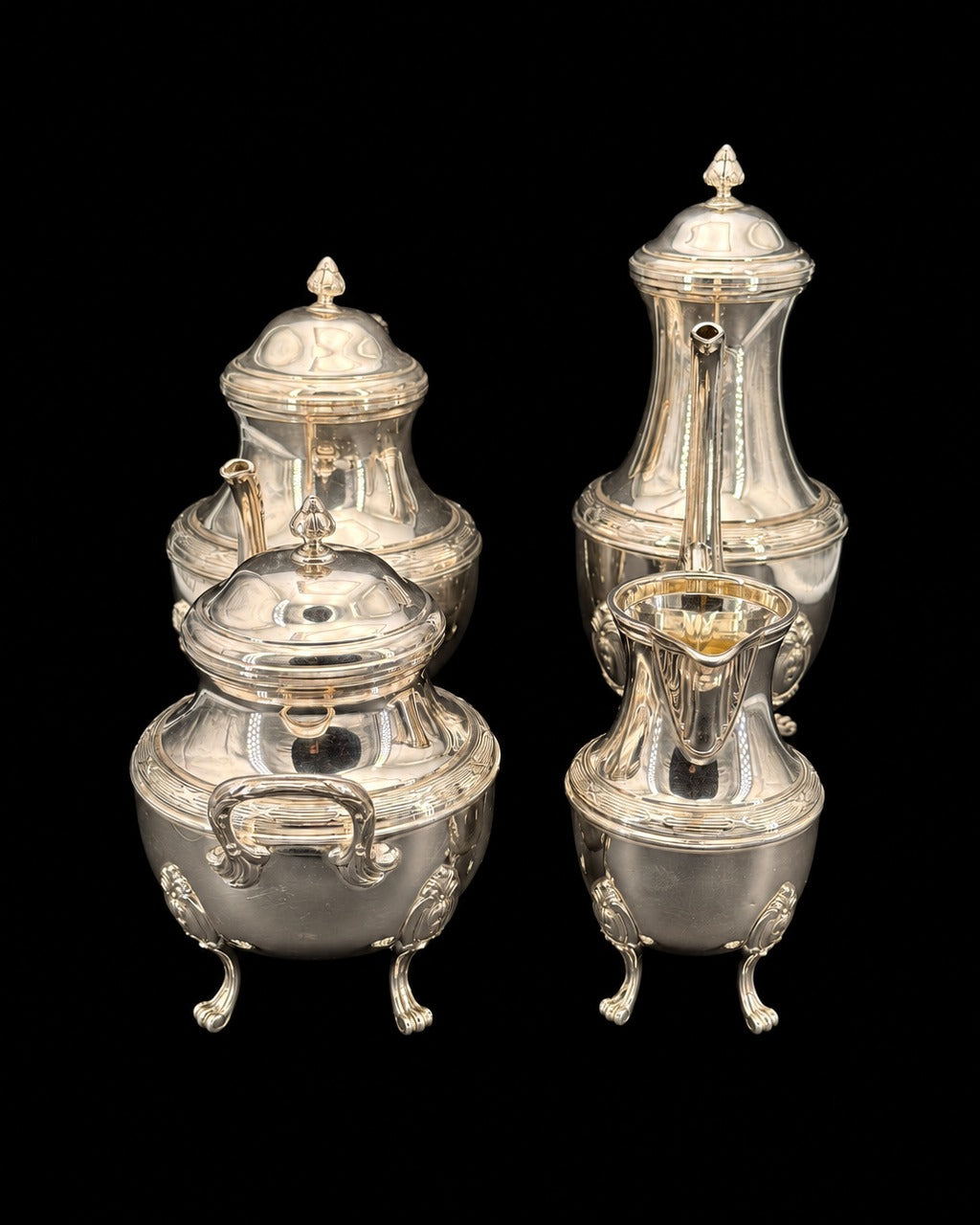 Service à thé et café Orbrille, quatre pièces, style Louis XVI, métal argenté