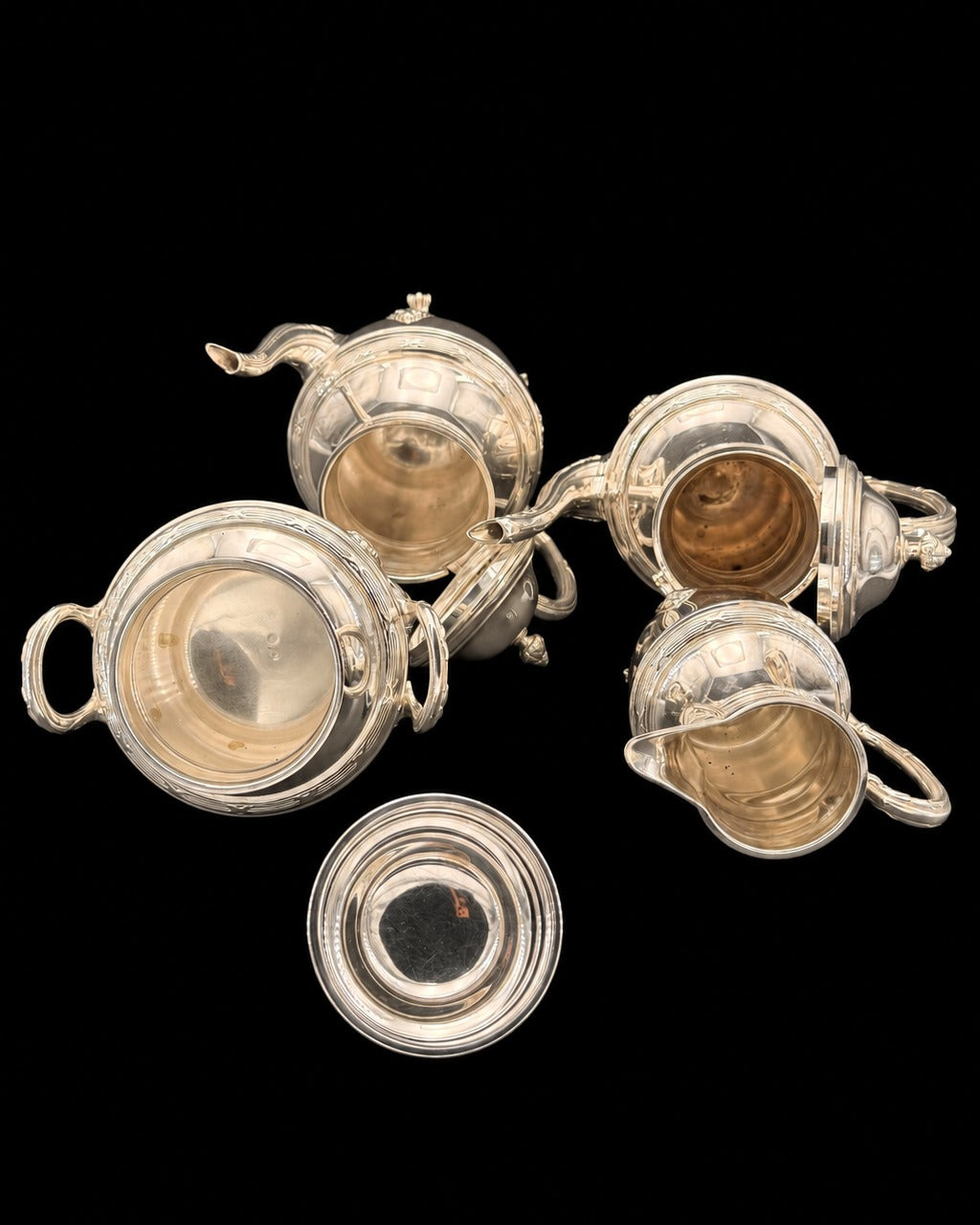 Service à thé et café Orbrille, quatre pièces, style Louis XVI, métal argenté